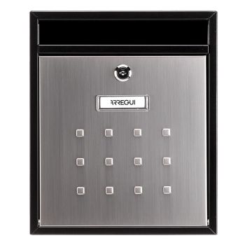 Mira - Buzón de Comunidad Vertical para Interior, Cuerpo Negro y Puerta Inoxidable Satinado